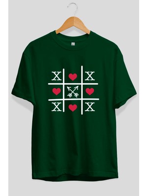 Ankhises Tic Tac Love Ön Baskılı Yeşil Oversize T-Shirt Erkek Kadın Pamuk Bisiklet Yaka Tişort