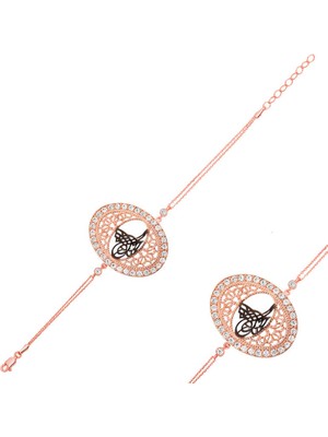Calperia 925 Ayar Gümüş Rose Tuğralı Bileklik