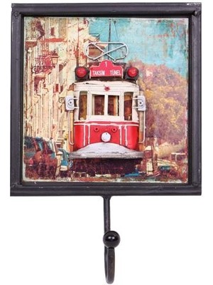 Calperia Dekoratif Metal Askı Tramvay Dekorlu Retro Askılık Vintage