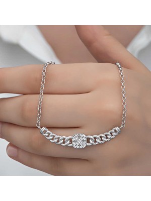 Calperia Gümüş Gurmet Zincirli Kare Baget Taşlı Kadın Kolye