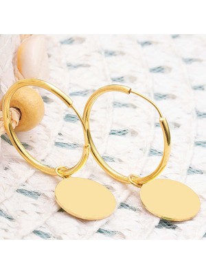 Calperia Gümüş Gold Sallantılı Halka Kadın Küpe