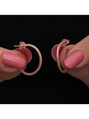 Calperia Gümüş Rose Kalemli Halka Kadın Küpe