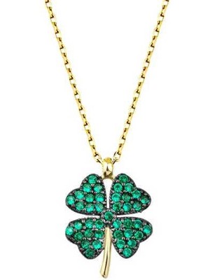 Calperia 925 Ayar Gümüş Gold Dört Yapraklı Yonca Kadın Gümüş Kolye