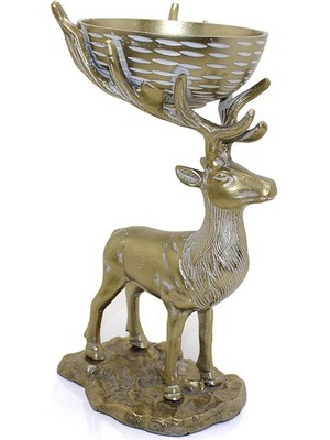 Calperia Metal Geyikli Kase 32 cm Dekoratif Hediyelik