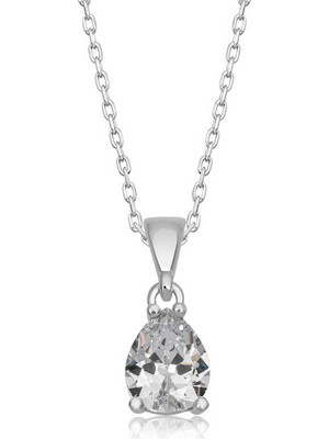 Calperia 925 Ayar Gümüş Damla Zirkon Taşlı Kadın Gümüş Kolye