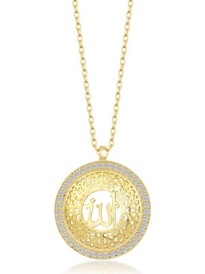 Calperia Gümüş Gold Allah Yazılı Kadın Kolye