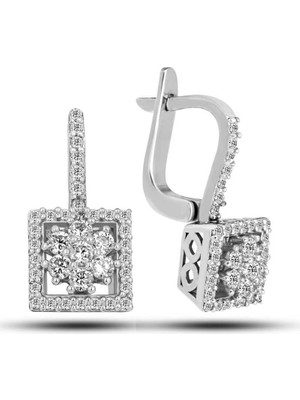 Calperia Gümüş Kare Zirkon Taşlı Kadın Küpe