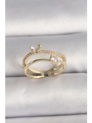 DS LLC Pirinç Gold Renk Zirkon Taş Detaylı Kelebek Figür Ayarlanabilir Yüzük DSLLC-3245YU5