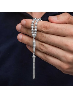 Calperia Gümüş Çizgili Yuvarlak Erkek Tesbih