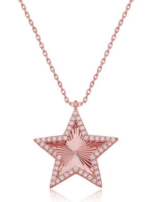 Calperia 925 Ayar Gümüş Rose Fırfır Desenli Yıldız Kadın Kolye