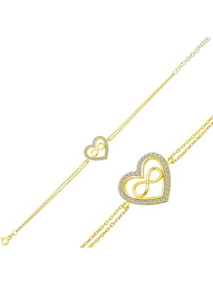 Calperia 925 Ayar Gümüş Gold Kalp Sonsuzluk Bileklik