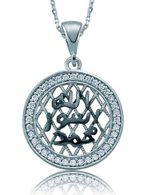 Calperia 925 Ayar Gümüş Taşlı Mühr-Ü Şerif Kadın Gümüş Kolye