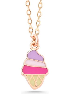 Calperia 925 Ayar Gümüş Rose Renkli Dondurma Kadın Kolye