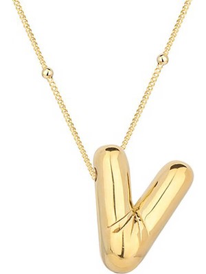 Calperia 925 Ayar Gümüş Gold Balon V Harfi Kadın Kolye