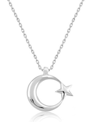 Calperia 925 Ayar Gümüş Ay Yıldız  Bayan Gümüş Kolye
