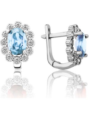 Calperia Gümüş Turkuaz Çiçek Desenli J Kadın Küpe