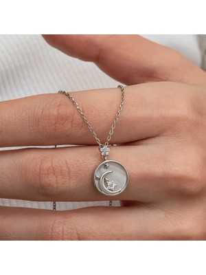 Calperia Gümüş Sedef Taşlı Ay Yıldız Hilal Kadın Kolye
