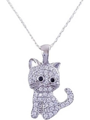 Calperia 925 Ayar Gümüş Kedi Kadın Gümüş Kolye