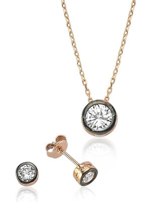 Calperia 925 Ayar Gümüş Yuvarlak Tek Taş Set