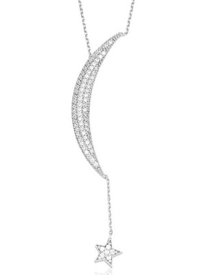 Calperia 925 Ayar Gümüş Zincirli Ay Yıldız Kadın Gümüş Kolye