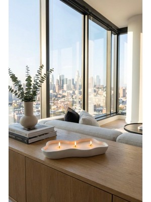 El Yapımı Modern Tasarım Dekoratif Büyük Boy Amorf Tabak Hediyelik Soya Mumu Siyah (30X13CM)