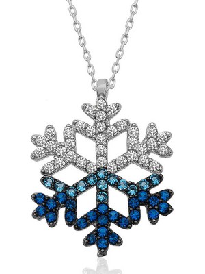 Calperia Gümüş Mavi Taşlı Kar Tanesi Kadın Kolye