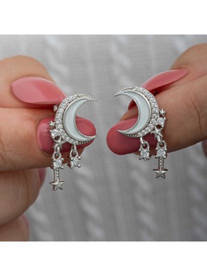 Calperia Gümüş Sallantılı Ay Yıldız Kadın Küpe