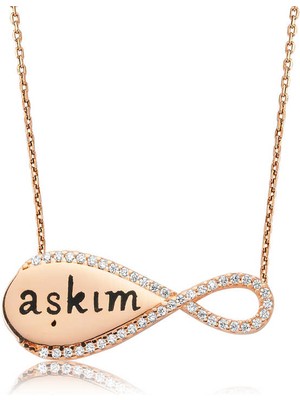 Calperia 925 Ayar Gümüş Aşkım Yazılı Sonsuzluk Kadın Gümüş Kolye