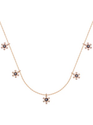 Calperia 925 Ayar Gümüş Çiçek Nazarlı Şans Kadın Gümüş Kolye