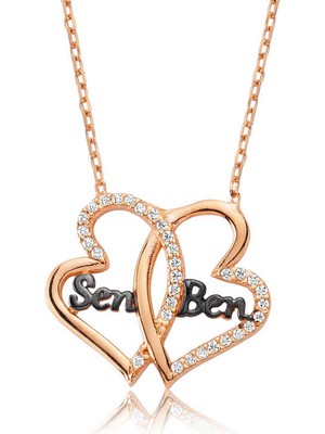 Calperia 925 Ayar Gümüş Kalpli Sen Ben Kadın Gümüş Kolye