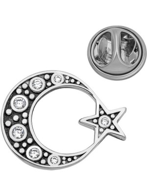 Calperia 925 Ayar Gümüş Ay Yıldız Rozet