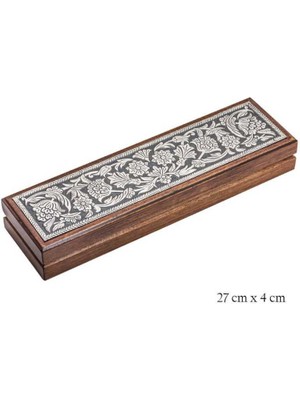 Calperia Gümüş Çiçek Desenli Ahşap Tesbih Kutusu