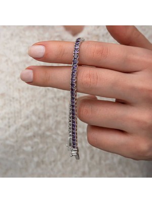 Calperia Gümüş Mor Zirkon Taşlı Su Yolu Kadın Bileklik