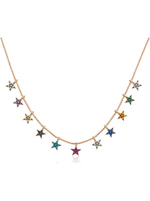 Calperia ​gümüş Rose Renkli Yıldızlar Bayan Kolye