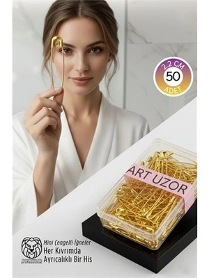 Belle Fusion Mey Ithalat® Gold Mini Çengelli Iğne Seti 50 Adet - 2.2 cm Paslanmaz Metal Tasarım, Hobi ve Terzi Aksesuarı