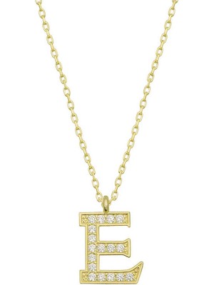 Calperia 925 Ayar Gümüş Gold E Harfi Kadın Gümüş Kolye