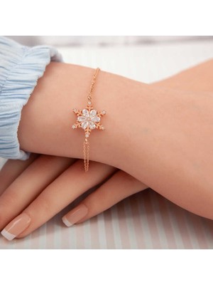 Calperia 925 Ayar ​gümüş Rose Kar Çiçeği Kadın Bileklik