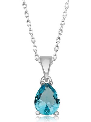 Calperia 925 Ayar Gümüş Turkuaz Damla Taşlı Kadın Kolye