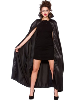 Calperia Parti Aksesuar Siyah Yakalı Yetişkin Saten Pelerin 120 cm