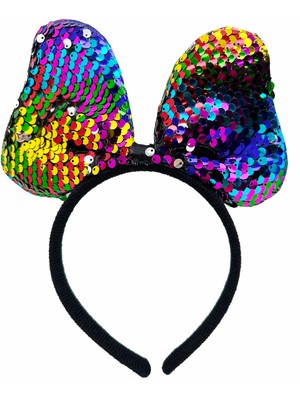 Calperia Renk Değiştiren Pullu Payetli Fiyonk Parti Tacı Rengarenk Gümüş Renk 20X16 cm