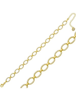 Calperia 925 Ayar Gümüş Gold Oval Taşlı Bileklik