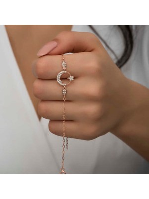 Calperia 925 Ayar Gümüş Rose Ay Yıldız Kadın Bileklik