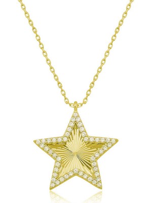 Calperia Gümüş Gold Fırfır Desenli Yıldız Kadın Kolye