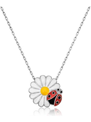 Calperia ​925 Ayar Gümüş Uğur Böcekli Papatya Kadın Gümüş Kolye