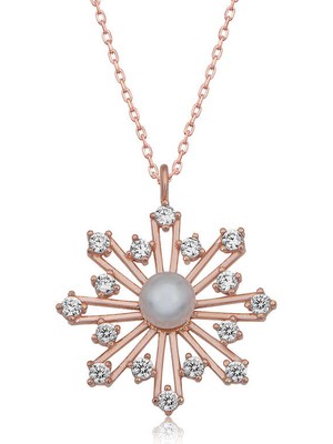 Calperia 925 Ayar Gümüş Rose Incili Kar Tanesi Kadın Gümüş Kolye