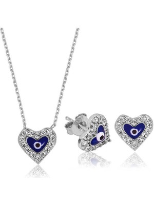 Calperia 925 Ayar Gümüş Nazarlı Kalp Set