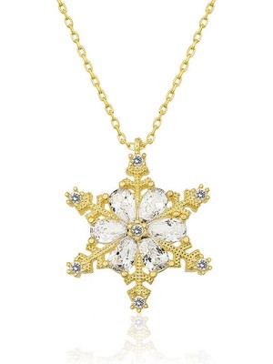Calperia 925 Ayar Gümüş Gold Kar Çiçeği Kadın Gümüş Kolye