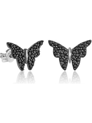 Calperia Gümüş Siyah Kelebek Küpe