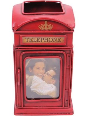 Calperia Dekoratif Metal Londra Telefon Kulübesi Kalemlik ve Çerçeveli