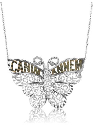 Calperia 925 Ayar Gümüş Kelebek Canım Annem Kadın Gümüş Kolye